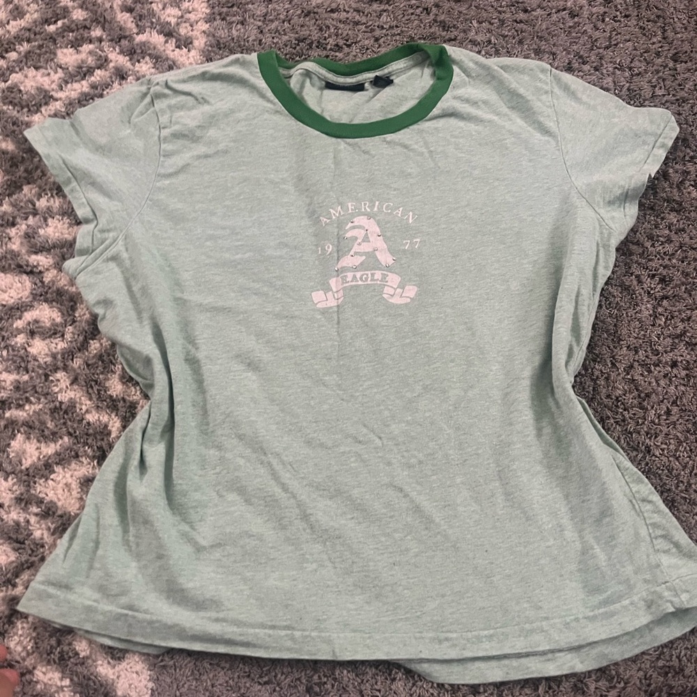 American Eagle Outfitters Heather Gray Tee with Green Trim